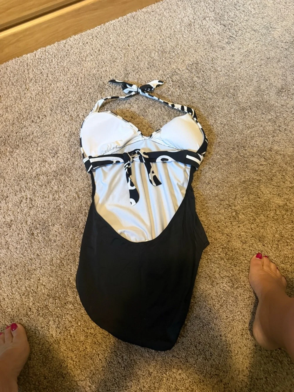 VENUS Black and White Halter One-Piece Swimsuit